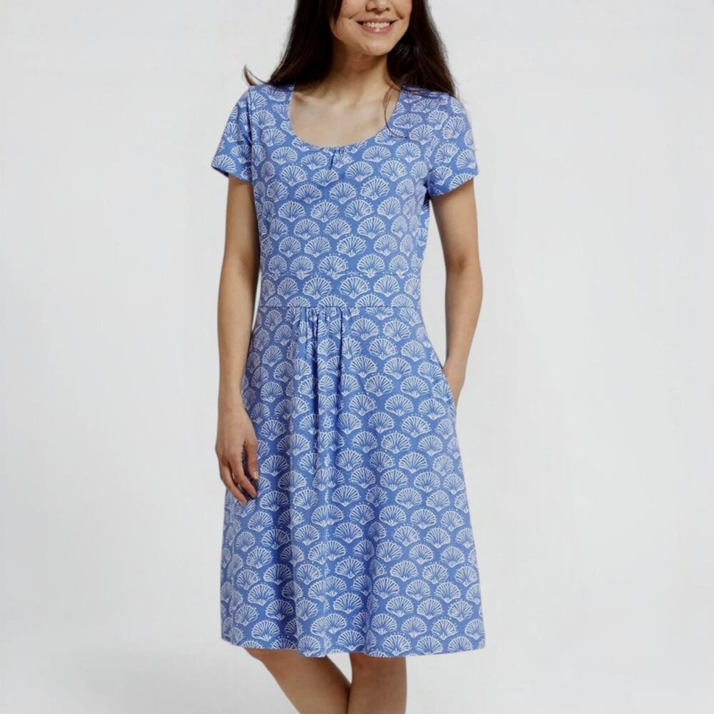 Blue Shell Print UV Dress UPF 40 Travel Beach Casual Fit & Flare Pockets Size 2